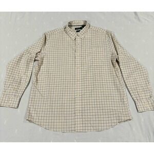 Orvis Mens XL Classic Fit Wrinkle Free Stretch Pinpoint Shirt Orange Grid Check